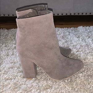 gray high heeled booties
